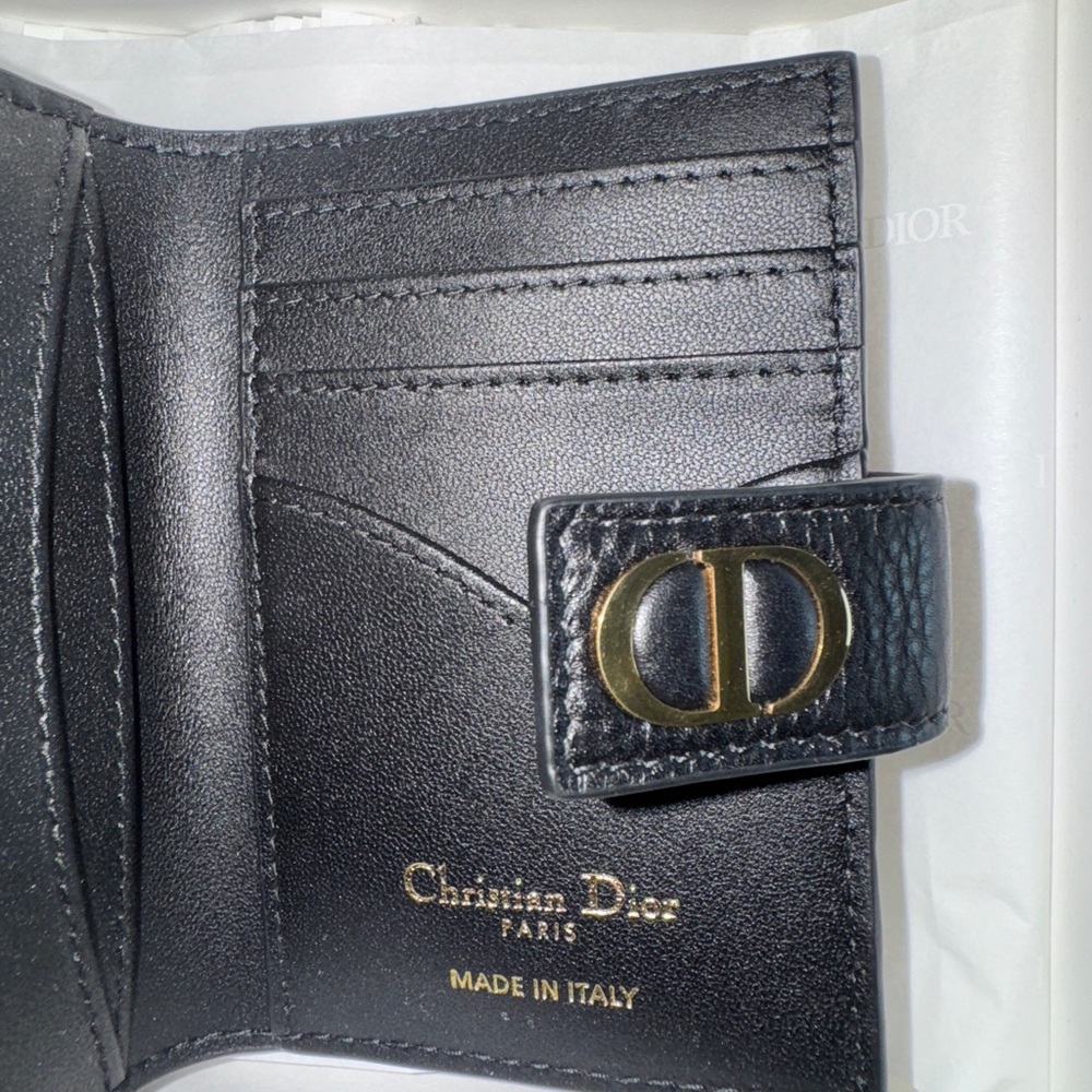 Dior Black Leather Card Holder with Gold Accent